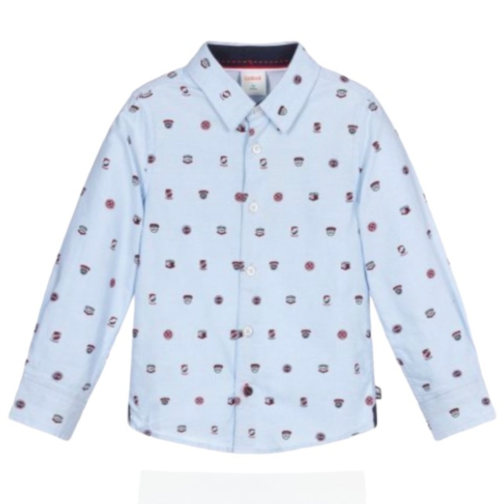 boys boboli 10 varsity printed cotton button down dress shirt preppy elbow patch - Picture 2 of 12